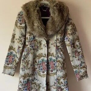 Floral Penny Lane Coat with Faux Fur Collar